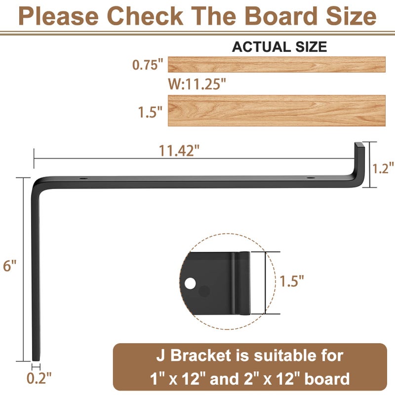 Future Way 12 Inch Wall Shelf Brackets (Match 11.25" Board) 4PCS, Heavy Duty Black Metal, Garage, Kitchen, Laundry Room Floating Shelves Hardware - Image 2